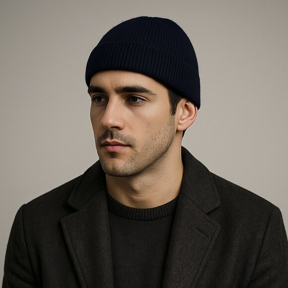 Vintage Other - '80s Vintage 100% Wool Men's Dark Navy Knitted Beanie Manchester Fashions - OS